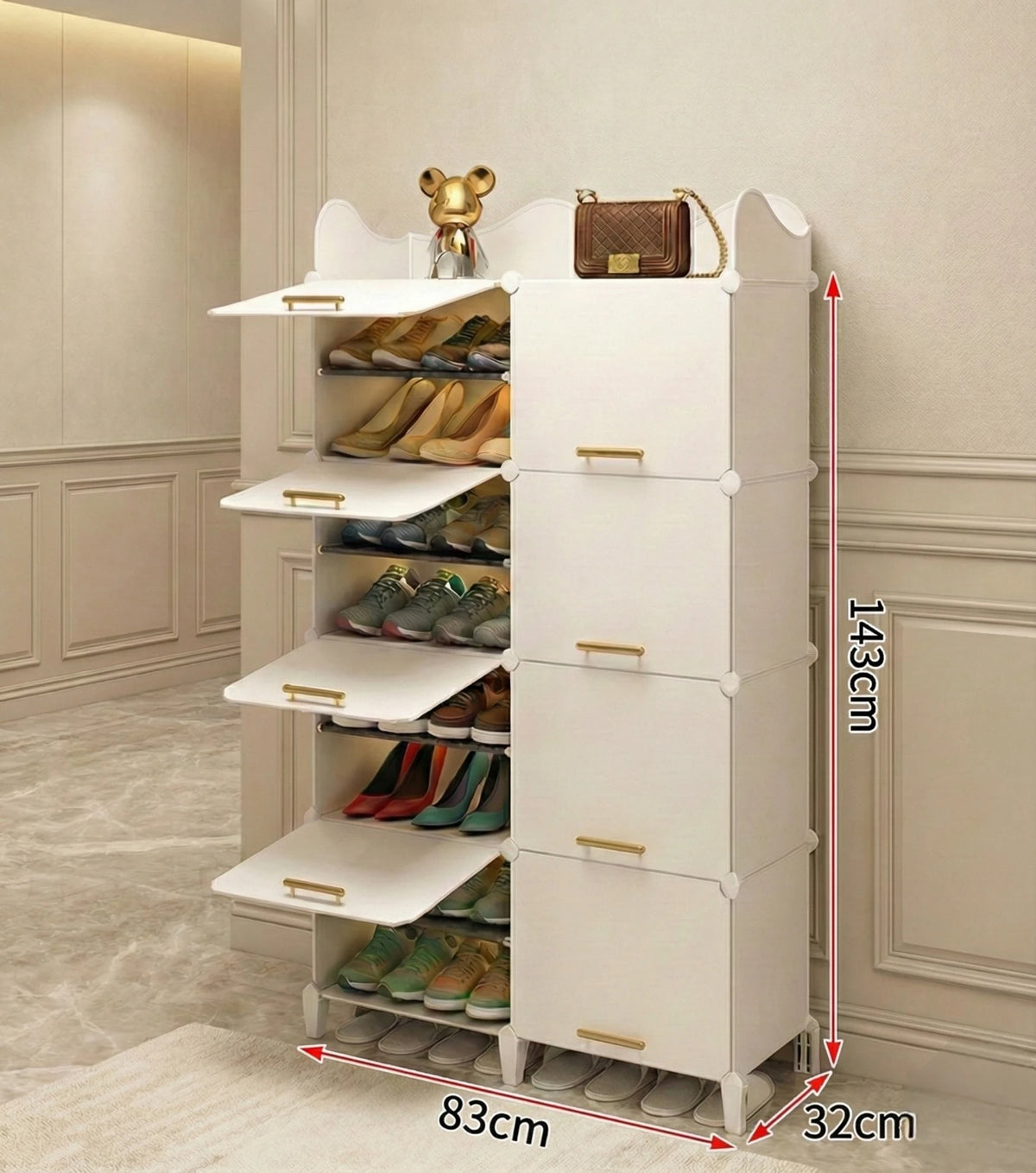 Premium 6-Door 12-Shelf Modular Plastic Shoe Storage Cabinet – Black