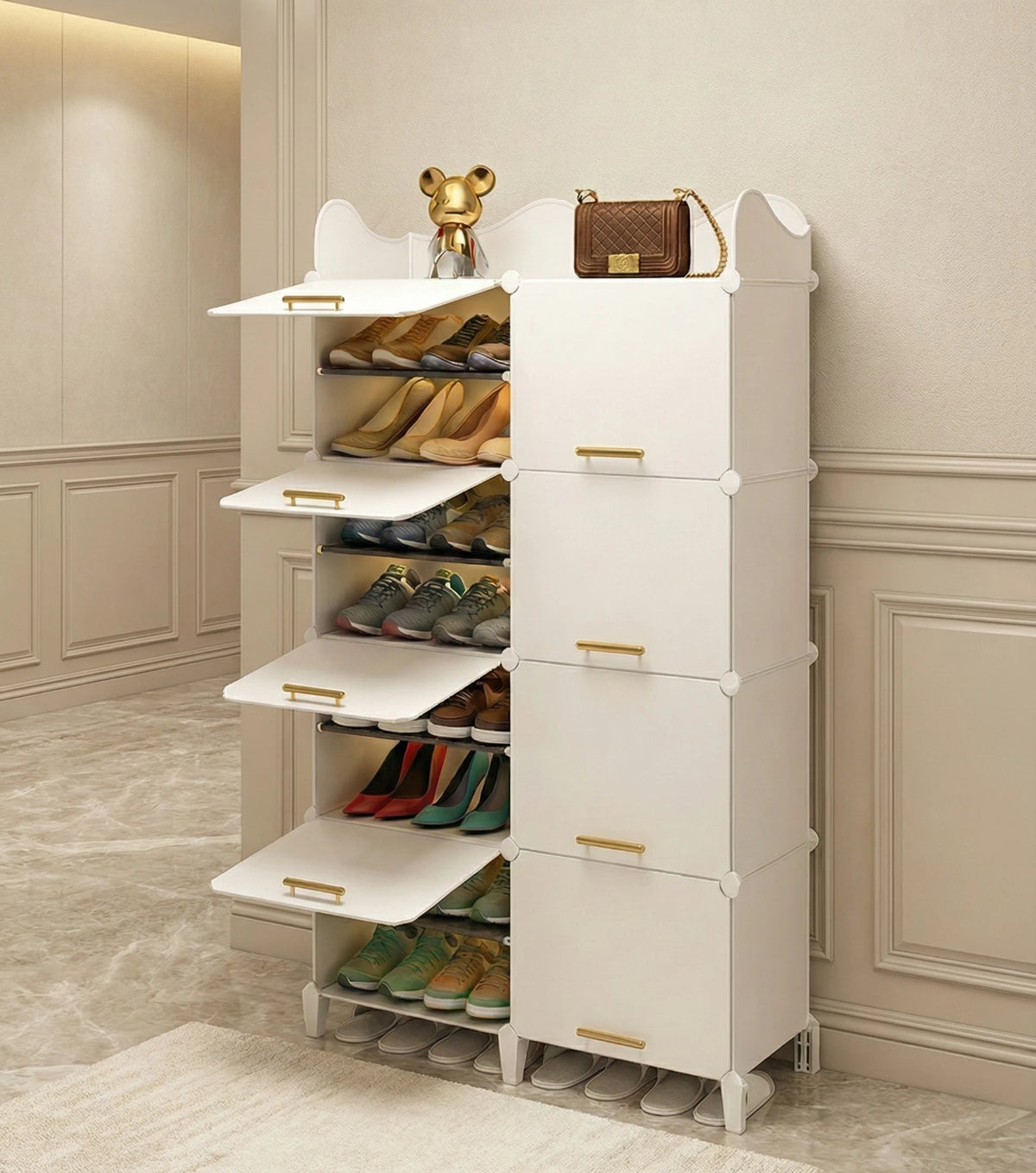 Premium 6-Door 12-Shelf Modular Plastic Shoe Storage Cabinet – Black