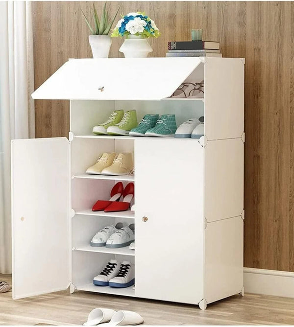 Premium 3-Door 6-Shelf Modular Plastic Shoe Storage Cabinet – White