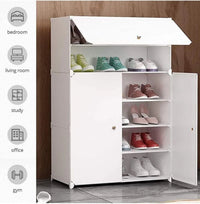 Premium 3-Door 6-Shelf Modular Plastic Shoe Storage Cabinet – White