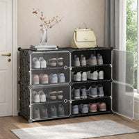 Premium 4-Door 8-Shelf Plastic Shoe Storage Cabinet | Dustproof Modular Shoe Rack | Black
