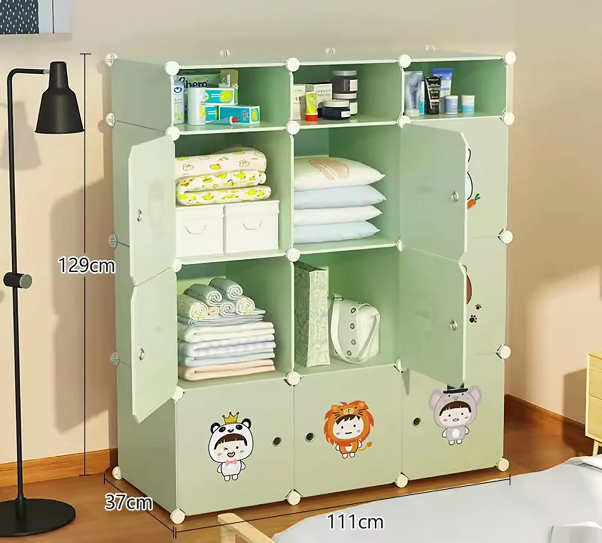 Premium 9-Door 12-Shelf Kids Modular Plastic Wardrobe Cabinet – Green
