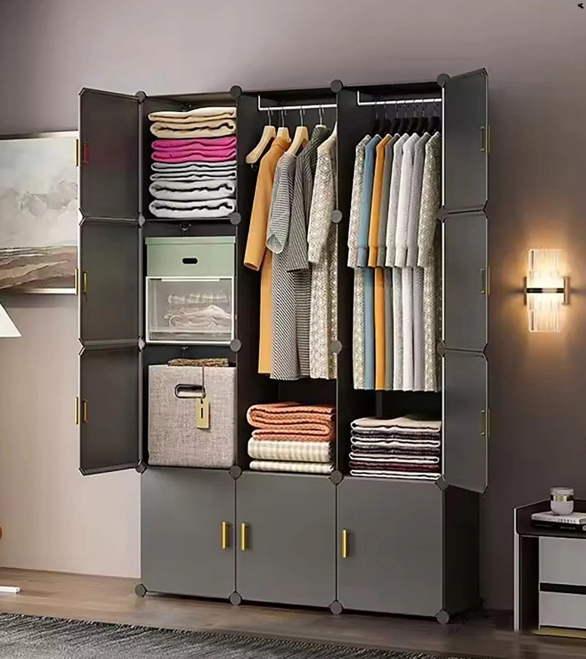Premium 12-Door 12-Shelf Modular Plastic Wardrobe Cabinet – Grey