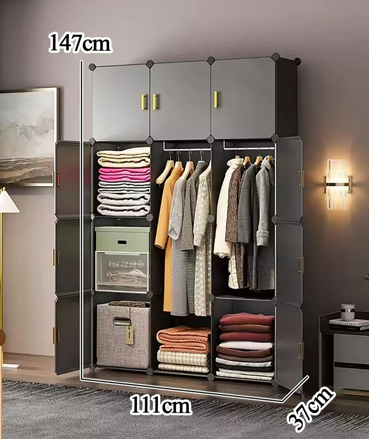 Premium 12-Door 12-Shelf Modular Plastic Wardrobe Cabinet – Grey