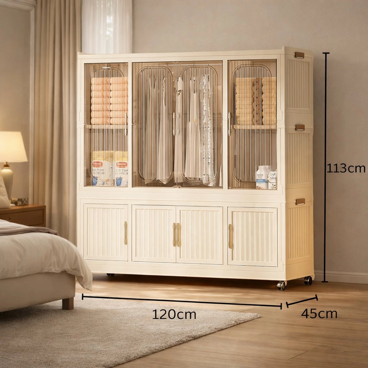 Premium 4-Shelf 3-Door Modular Plastic Wardrobe – Beige