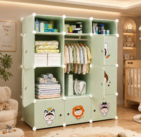 Premium 9-Door 12-Shelf Kids Modular Plastic Wardrobe Cabinet – Green