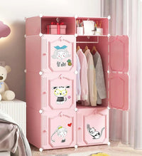 Premium 6-Door 8-Shelf Kids Emoji Cube Modular Plastic Wardrobe – Pink