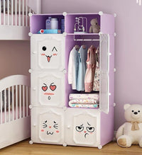 Premium 6-Door 8-Shelf Kids Emoji Cube Modular Plastic Wardrobe – Purple