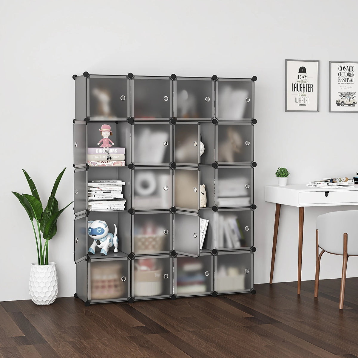 Premium 20-Door 20-Shelf Modular Plastic Wardrobe Cabinet – Black