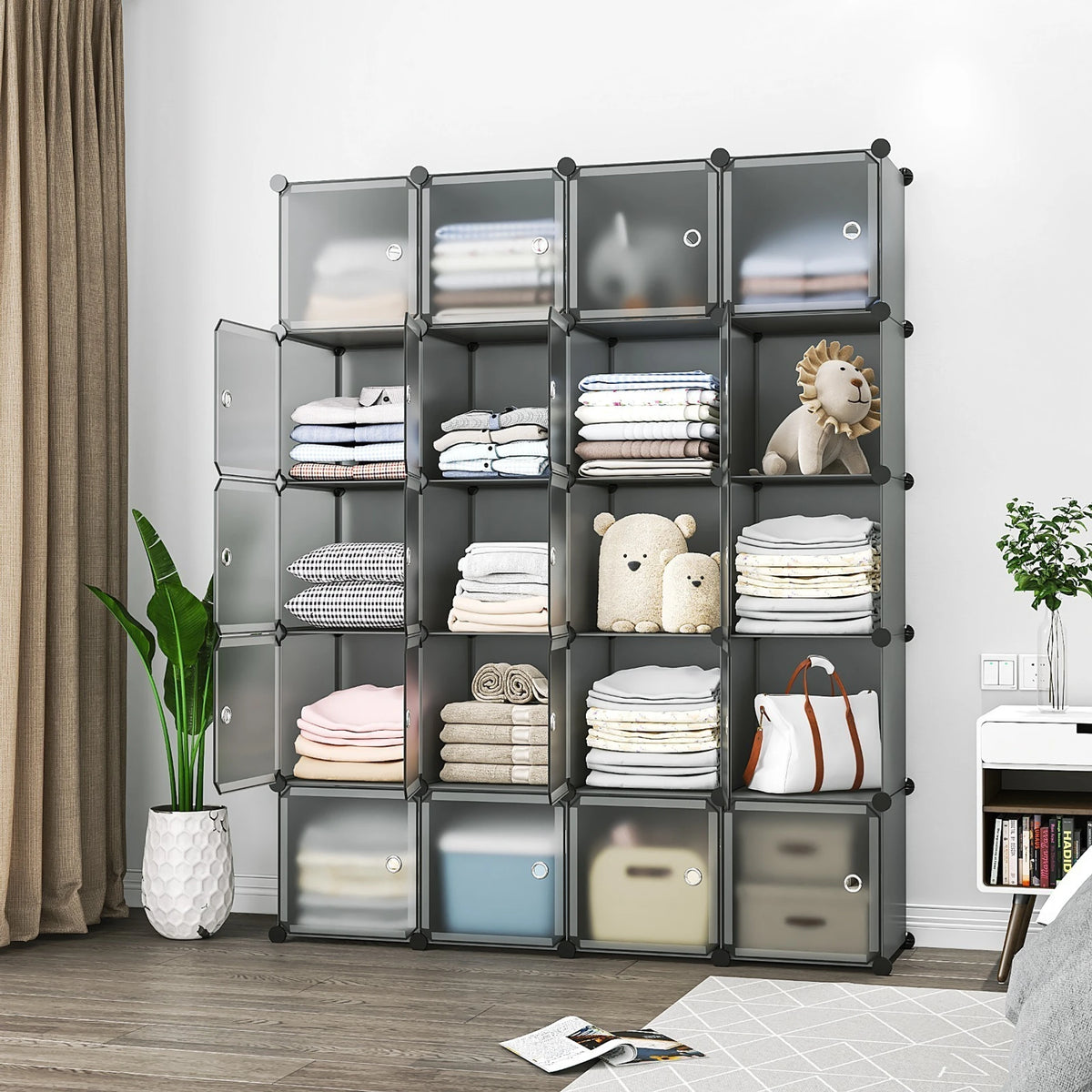 Premium 20-Door 20-Shelf Modular Plastic Wardrobe Cabinet – Black