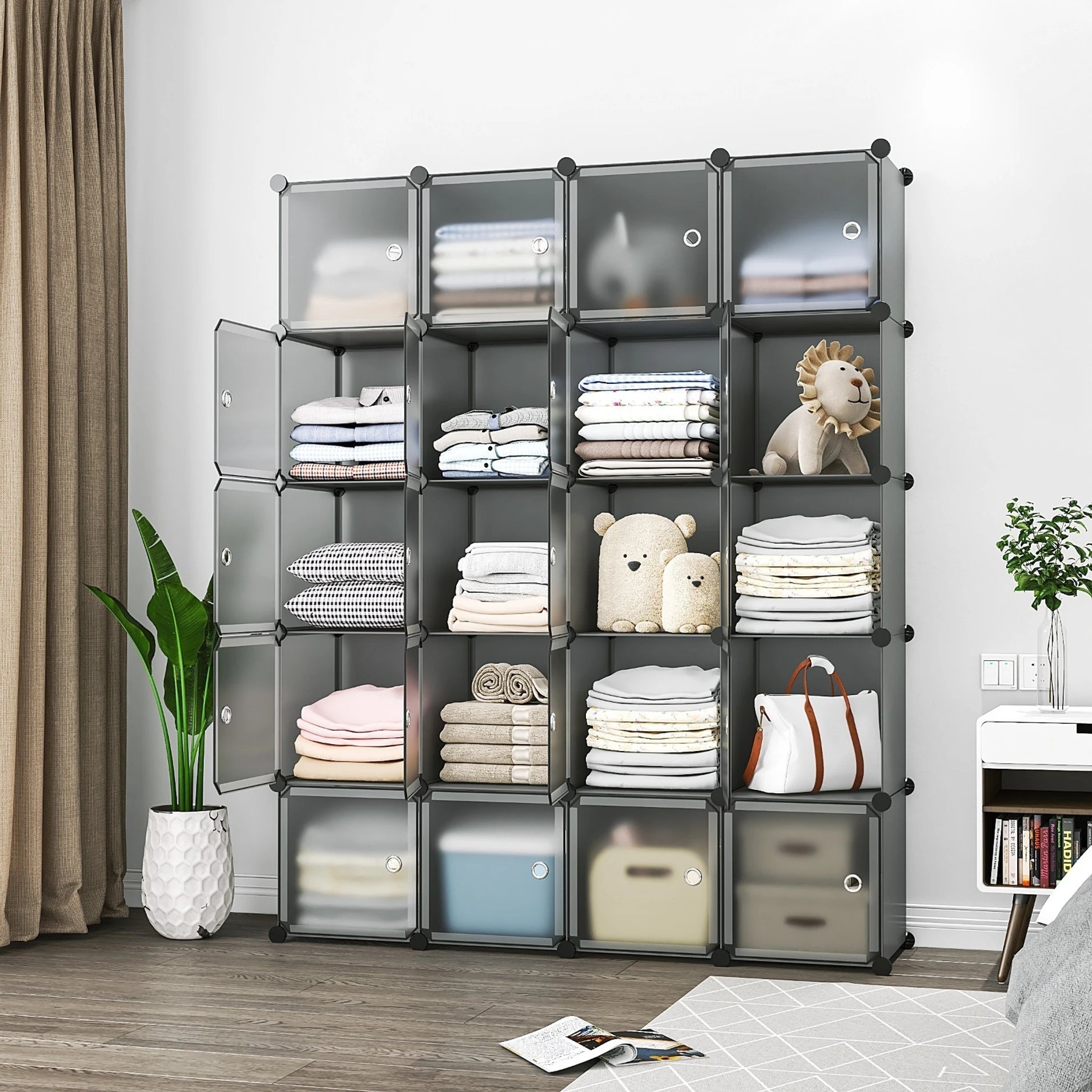 Premium 20-Door 20-Shelf Modular Plastic Wardrobe Cabinet – Black