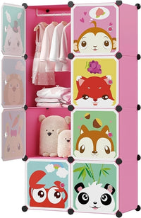 Premium 8-Door 8-Shelf Kids Modular Plastic Wardrobe Cabinet – Pink