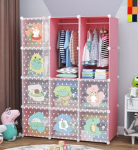 Premium 12-Door 12-Shelf Kids Cartoon Modular Plastic Wardrobe Cabinet – Pink