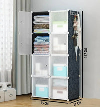 Premium 8-Door 8-Shelf Modular Plastic Wardrobe Cabinet – Black