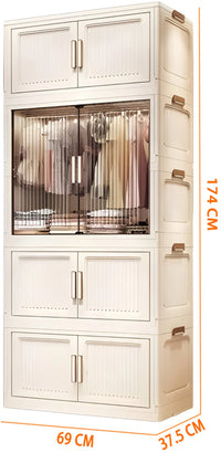 Premium 4-Door 4-Shelf Modular Plastic Wardrobe with Hanging Section – White