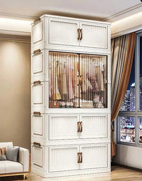 Premium 4-Door 4-Shelf Modular Plastic Wardrobe with Hanging Section – White