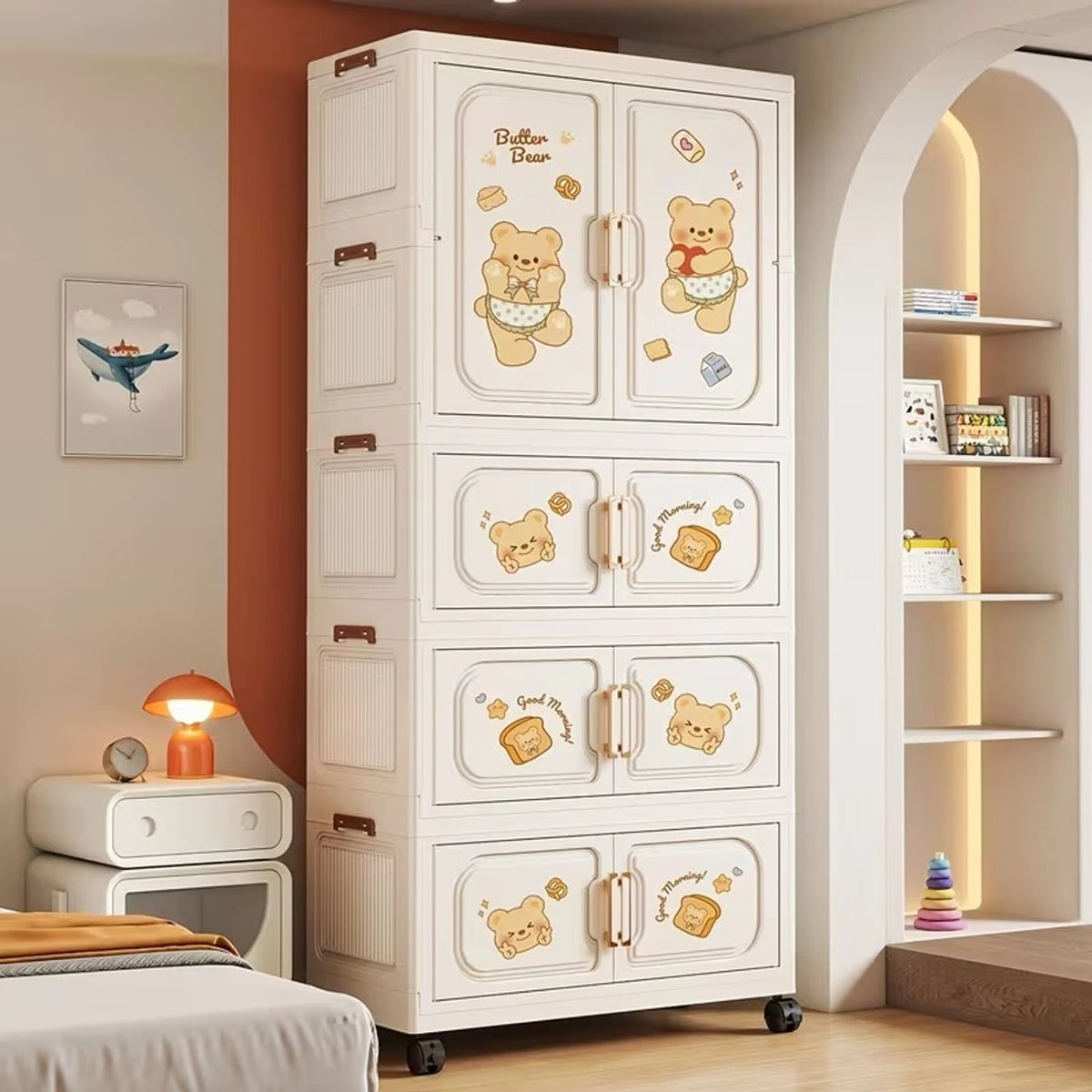 Premium 4-Drawer Kids Plastic Storage Cabinet – White with Cartoon Print