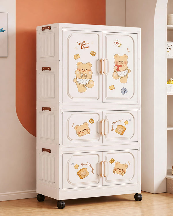 Premium 3-Drawer Kids Plastic Storage Cabinet – White with Cartoon Print
