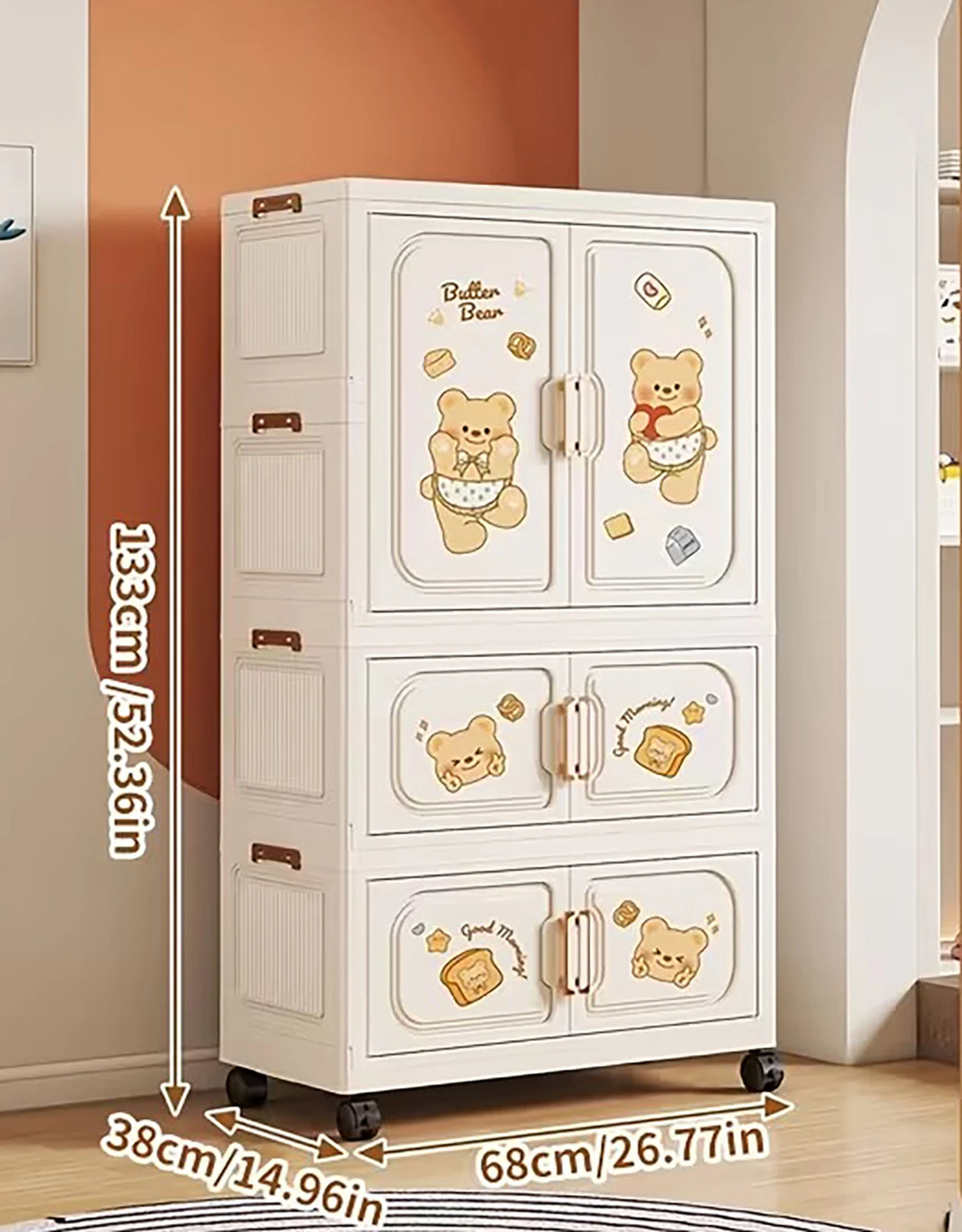 Premium 3-Drawer Kids Plastic Storage Cabinet – White with Cartoon Print