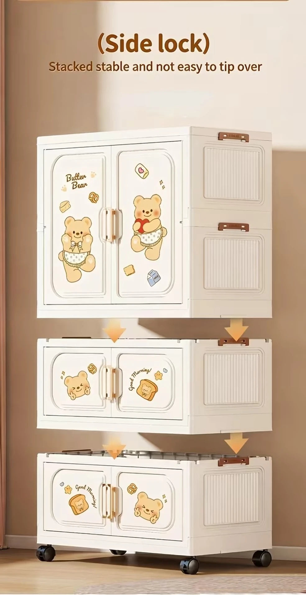 Premium 3-Drawer Kids Plastic Storage Cabinet – White with Cartoon Print