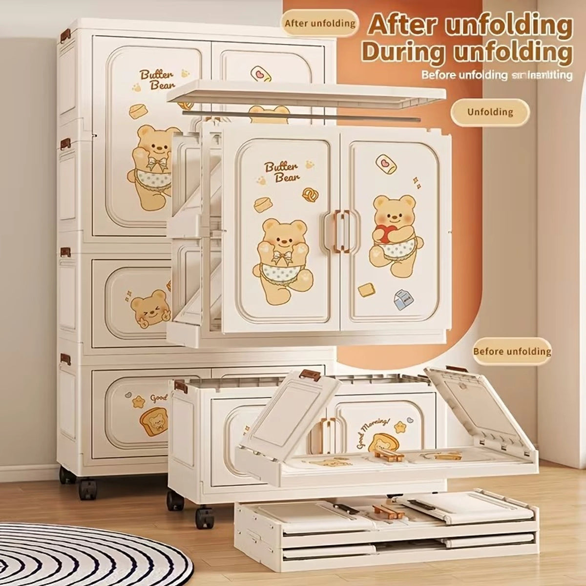 Premium 4-Drawer Kids Plastic Storage Cabinet – White with Cartoon Print