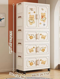 Premium 4-Drawer Kids Plastic Storage Cabinet – White with Cartoon Print
