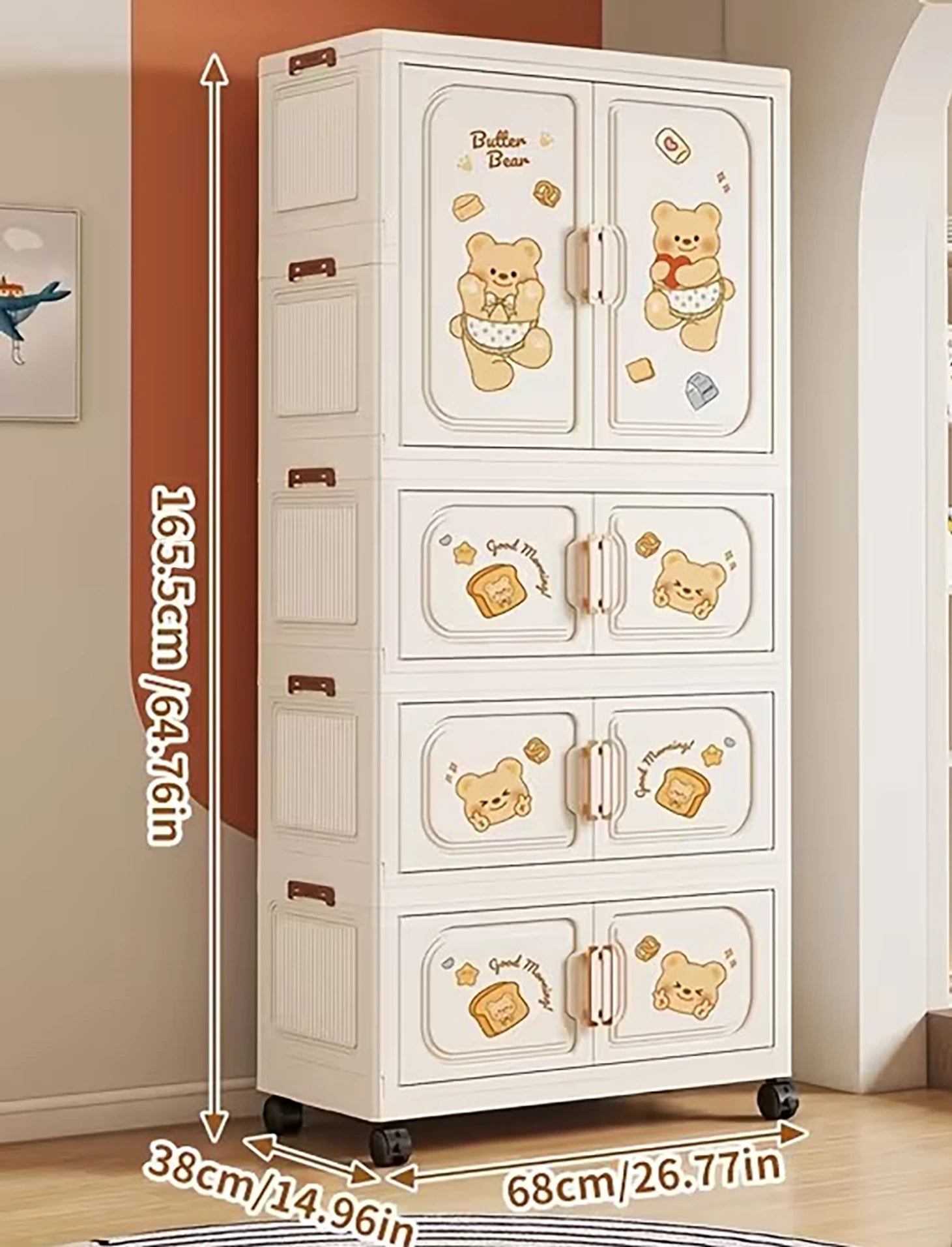 Premium 4-Drawer Kids Plastic Storage Cabinet – White with Cartoon Print