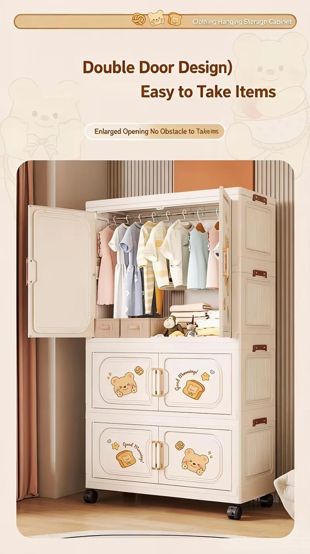 Premium 3-Drawer Kids Plastic Storage Cabinet – White with Cartoon Print