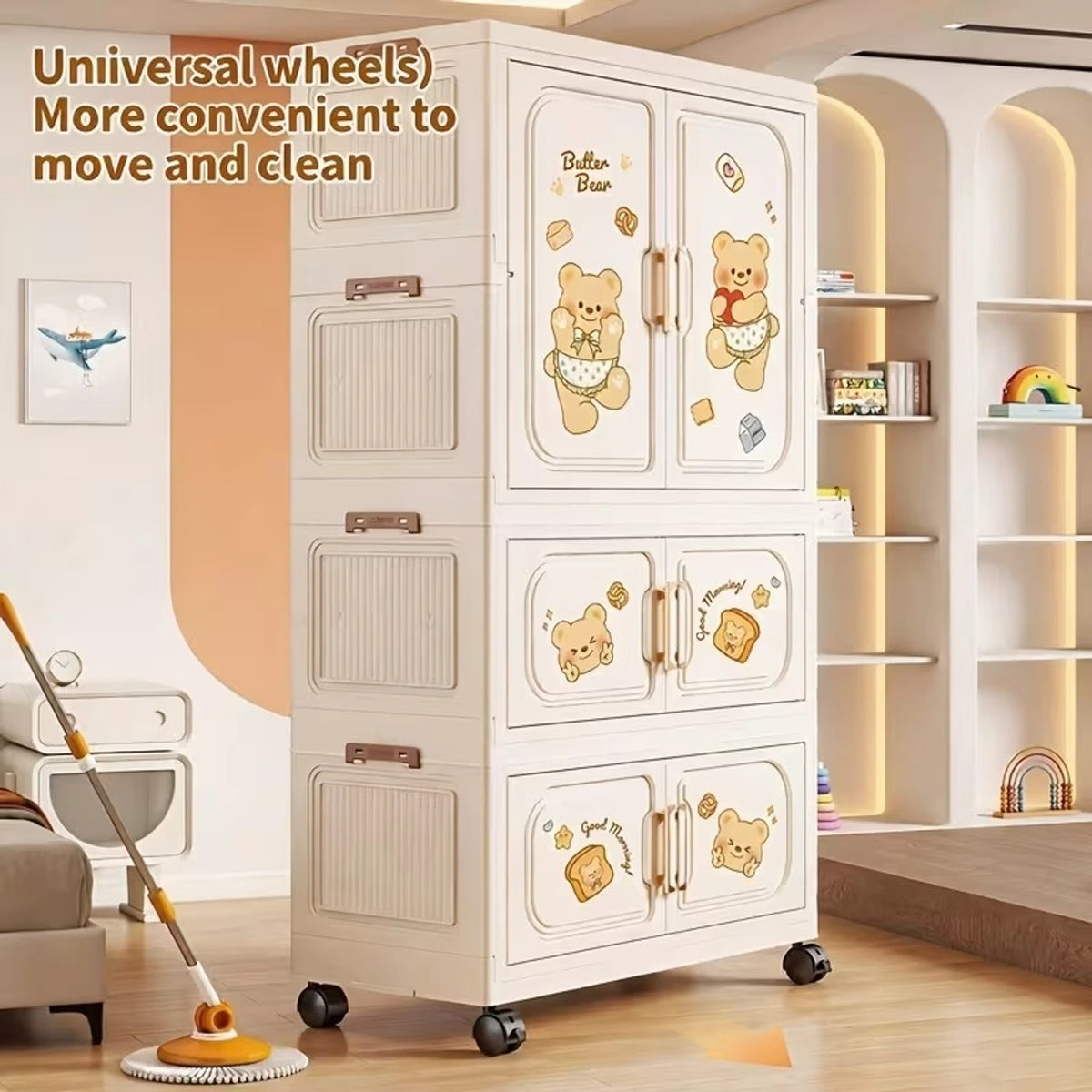 Premium 3-Drawer Kids Plastic Storage Cabinet – White with Cartoon Print