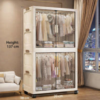 Premium 2-Shelf 4-Door Modular Plastic Wardrobe – Grey