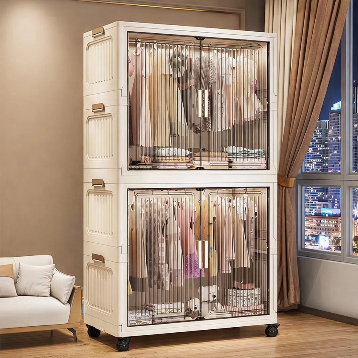 Premium 2-Shelf 4-Door Modular Plastic Wardrobe – Grey