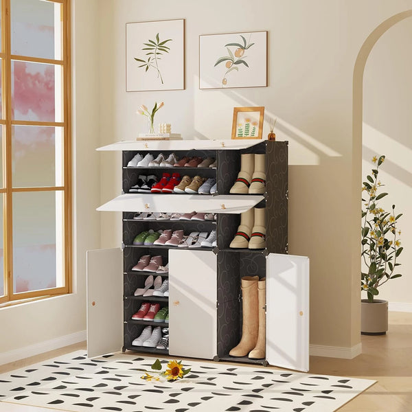 Premium 11-Shelf 7-Door Plastic Storage Cabinet – Black & White