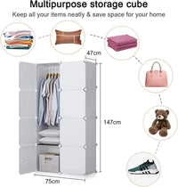 Premium 8-Door Modular Plastic Wardrobe with Hanging Section – White