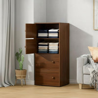 Premium Nordic Walnut 4-Layer Wooden Storage Cabinet with Doors