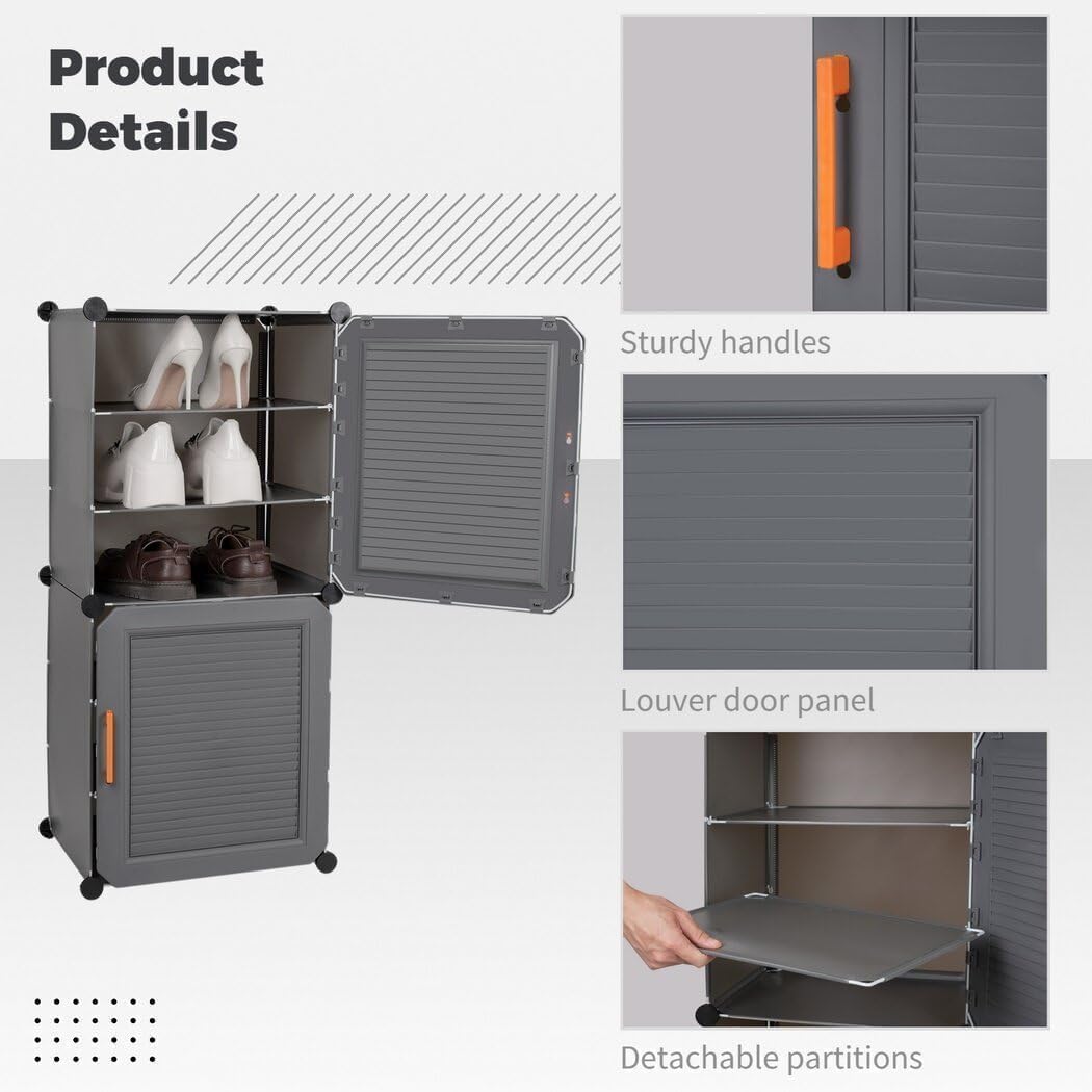 Premium 6-Layer 2-Door Plastic Shoe Storage Cabinet – Grey