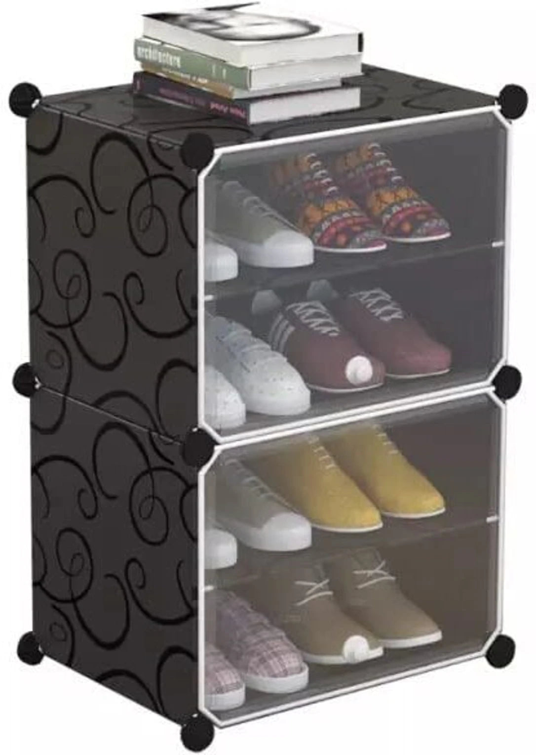 Premium 4-Shelf 2-Door Plastic Shoe Storage Cabinet – Black