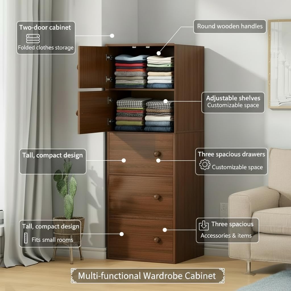 Premium Nordic Walnut 5-Layer Wooden Storage Cabinet with Doors