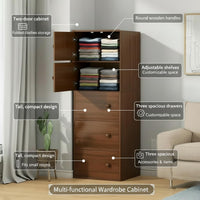 Premium Nordic Walnut 5-Layer Wooden Storage Cabinet with Doors