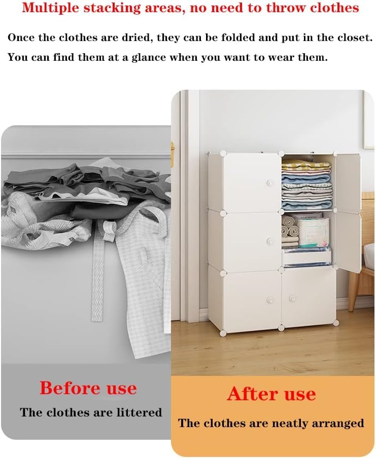 Premium 6-Shelf 6-Door Modular Plastic Wardrobe with Hanging Section – White