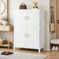 Premium 4-Door 12-Shelf Plastic Shoe Storage Cabinet | Dustproof Modular Shoe Rack | White