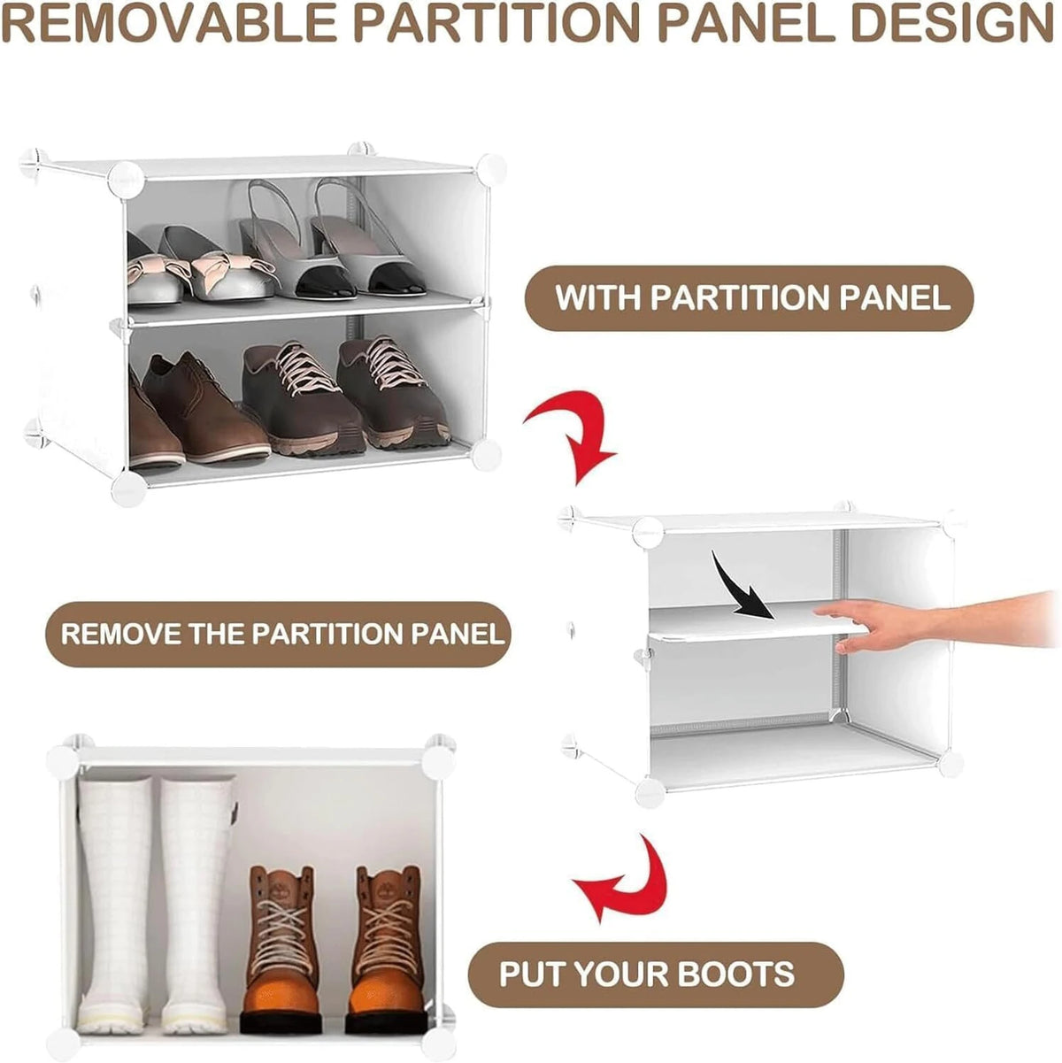 Premium 4-Door 12-Shelf Plastic Shoe Storage Cabinet | Dustproof Modular Shoe Rack | White