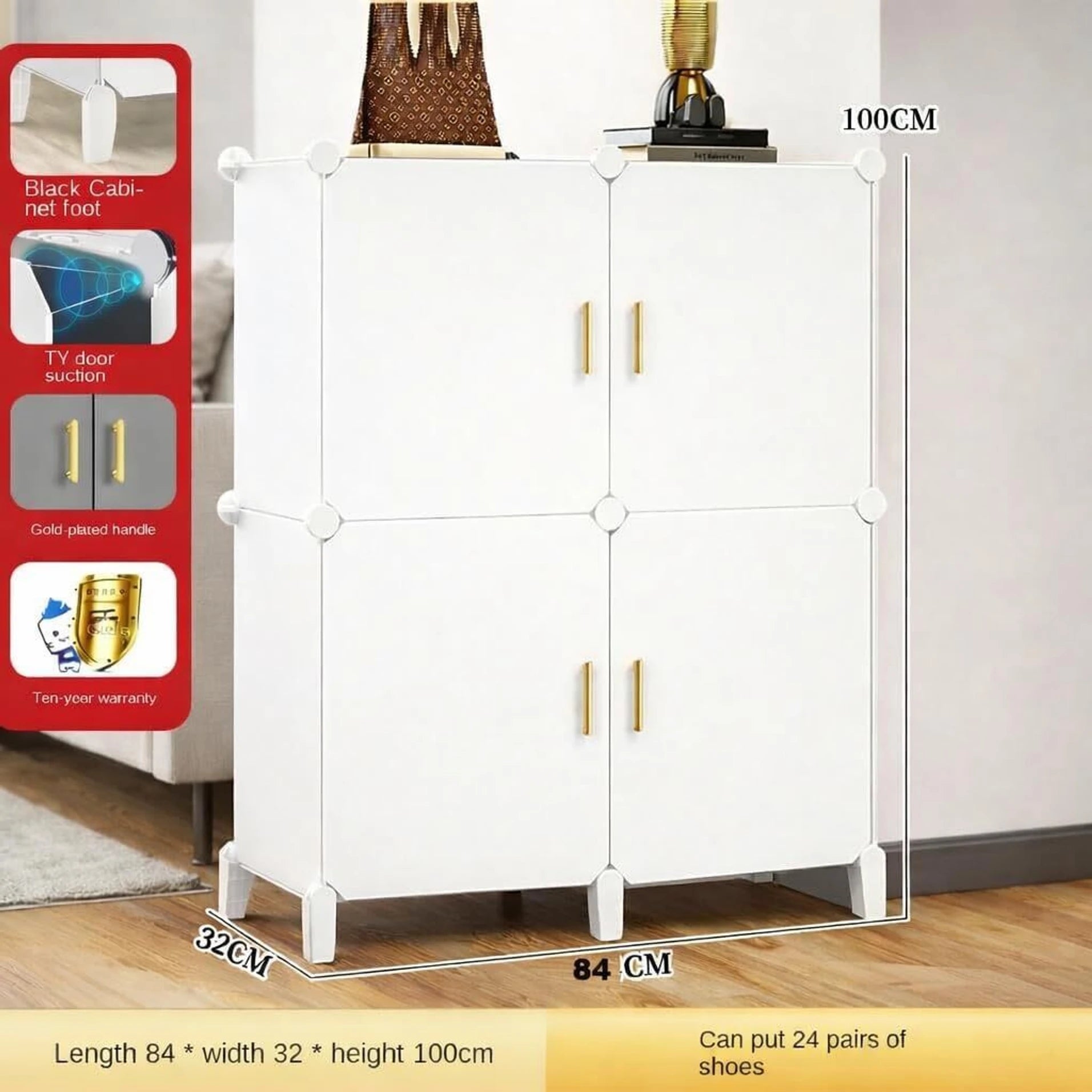 Premium 4-Door 12-Shelf Plastic Shoe Storage Cabinet | Dustproof Modular Shoe Rack | White