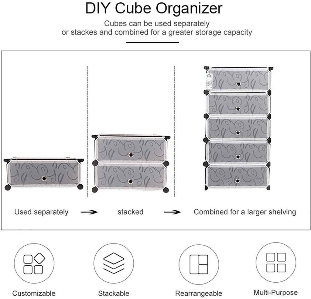 Premium 5-Layer Plastic Shoe Storage Cabinet with Doors | Dustproof Modular Shoe Organizer | Black