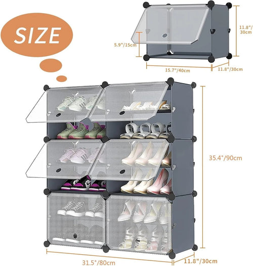 Premium 12-Shelf 6-Door Plastic Shoe Storage Cabinet – Grey