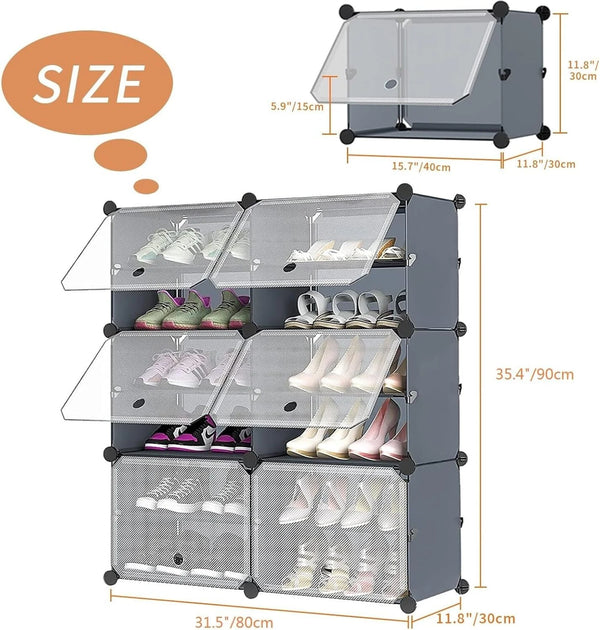 Premium 12-Shelf 6-Door Plastic Shoe Storage Cabinet – Grey