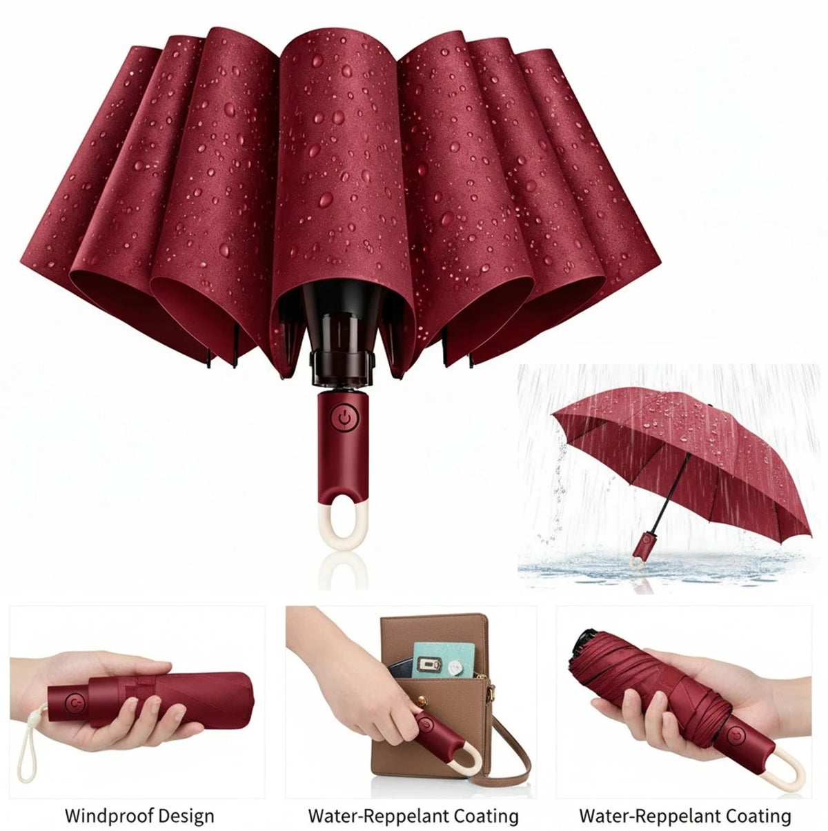 Premium Round Clip Folding Umbrella – Maroon