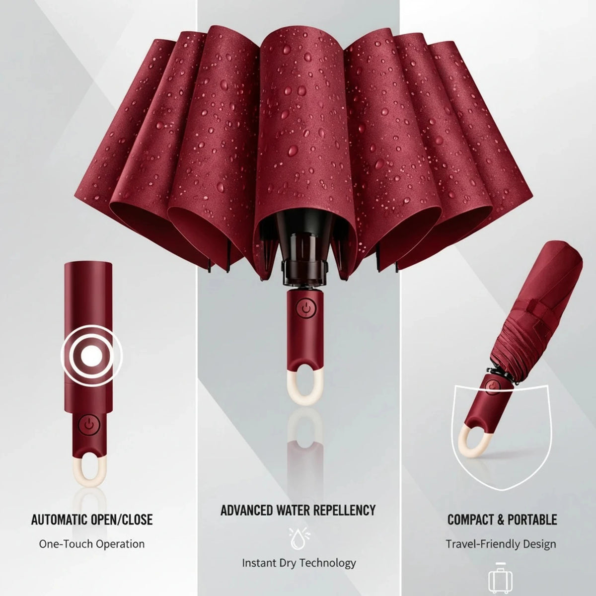 Premium Round Clip Folding Umbrella – Maroon