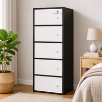 Premium Nordic Black & White 5-Layer Wooden Storage Cabinet with Doors