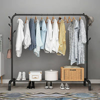 Premium 1-Door Open Clothes Hanger Stand with 2 Shelves – Black