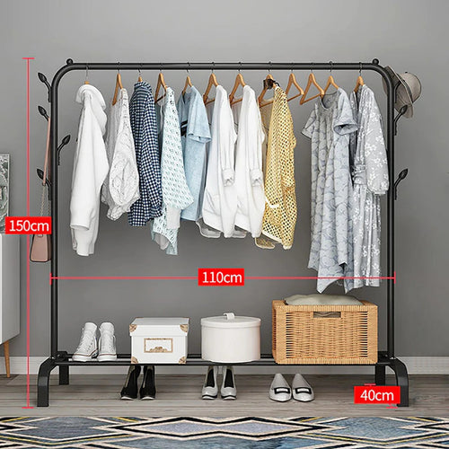 Premium 1-Door Open Clothes Hanger Stand with 2 Shelves – Black